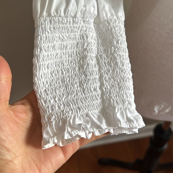 Veronica Beard Kali Smocked White Top Long Puff Sleeve Casual Blouse Size 10 - Picture 8 of 15